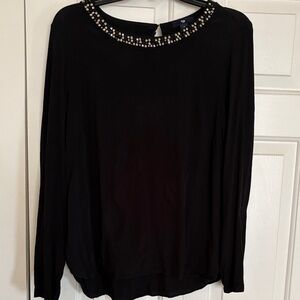 GAP Elegant Black Top with Beaded Collar